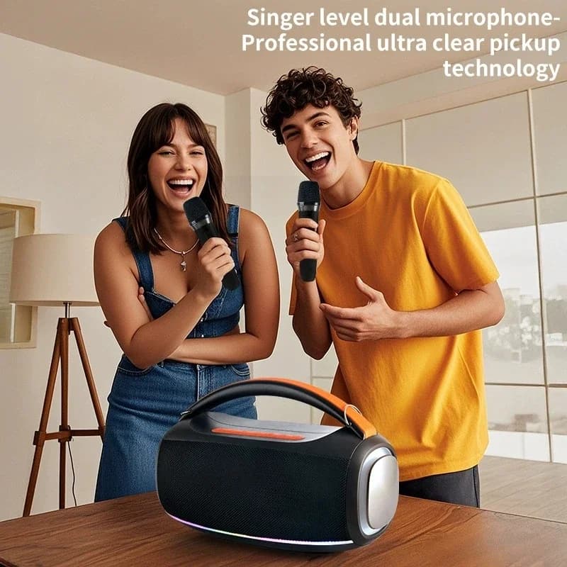 Altoparlante Bluetooth Portatile di Grande Potenza, Subwoofer Wireless Stereo TWS con Luce RGB, Macchina per Karaoke da Esterno con Lettore USB/AUX/Scheda TF