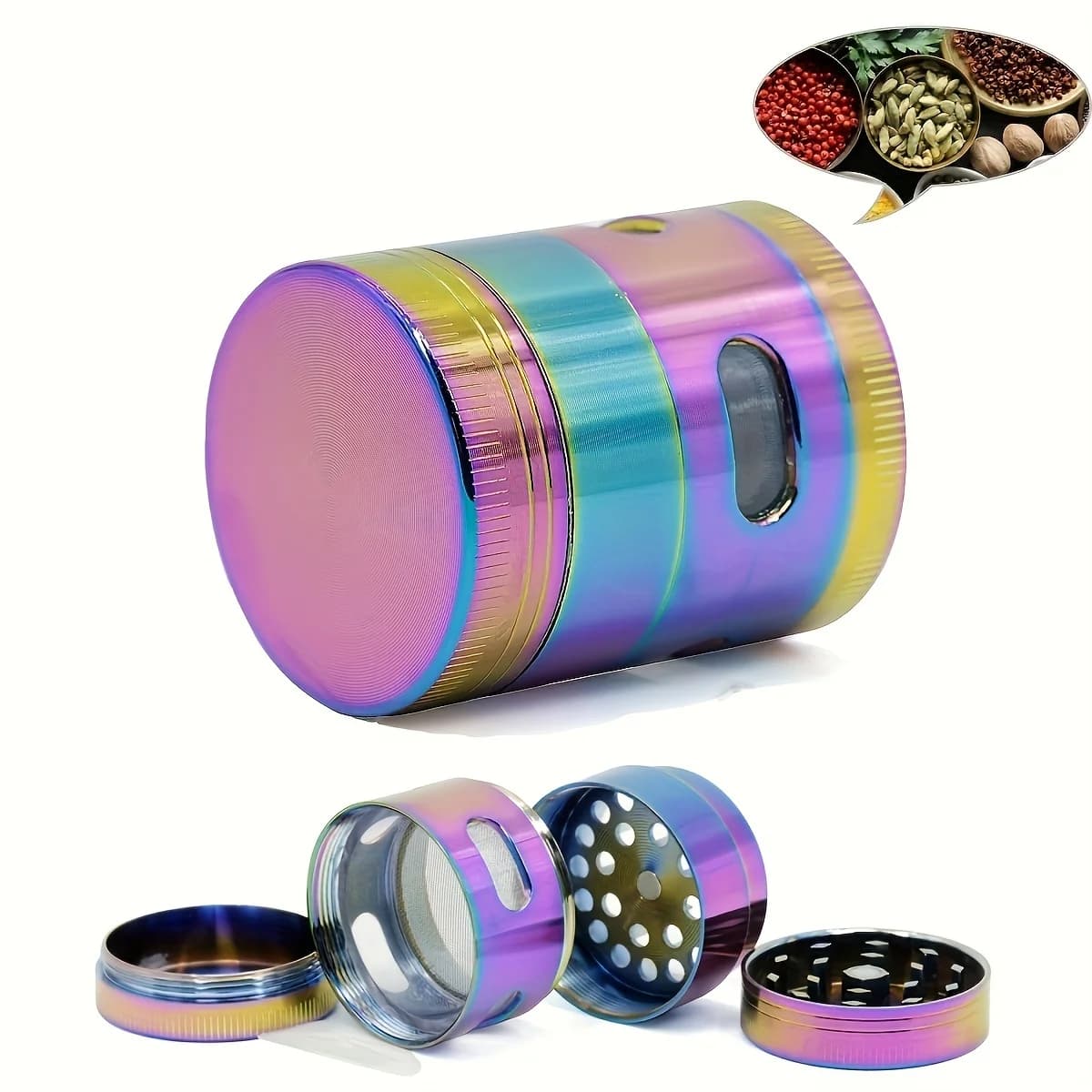 1 set smerigliatrice per spezie, smerigliatrice creativa, smerigliatrice metallica a 4 strati per cucina, frantoio multifunzionale, gadget da cucina