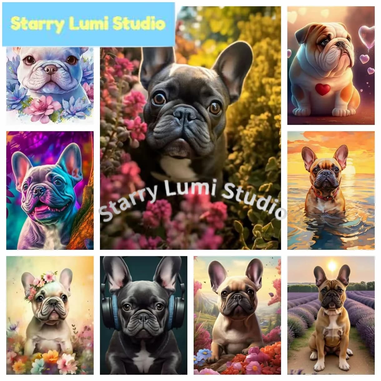 Nuovo Set Ricamo Mosaico 5D Fai da Te con Stampa Puzzle Diamond Painting Cucciolo di Bulldog Francese Carino, Decorazione per la Casa, Arte Innovativa