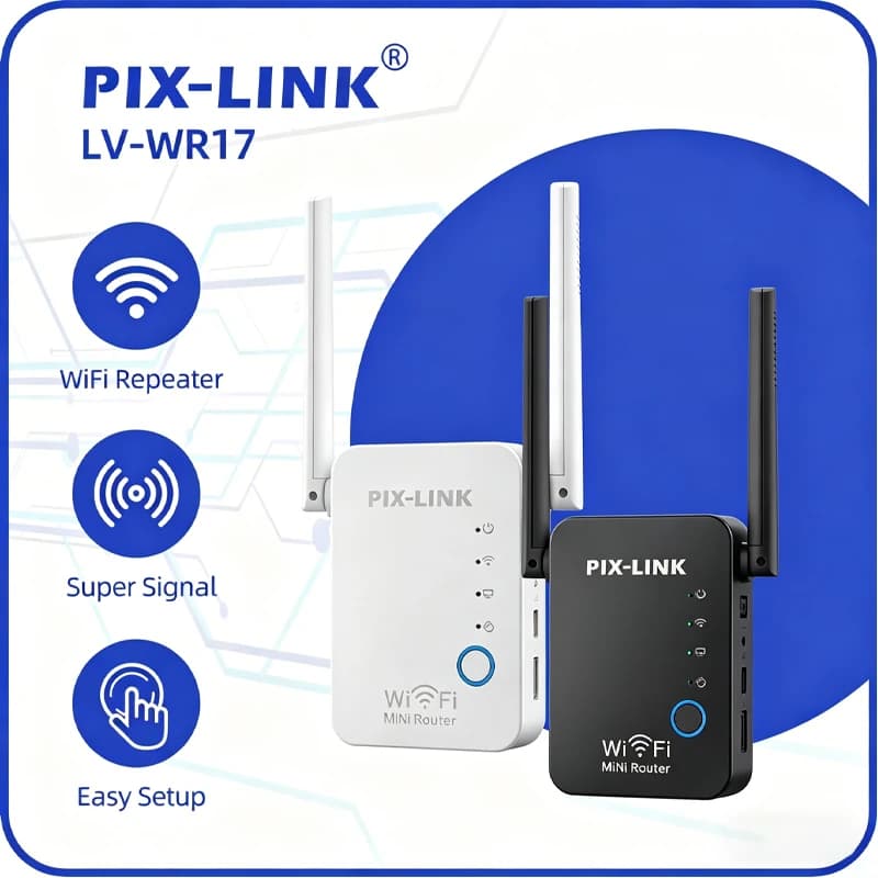 PIX-LINK WR17 Ripetitore WiFi 300Mbps Amplificatore di Segnale Wireless 2.4GHz 2 Antenne Configurazione Facile WPS Penetrazione Pareti Tipo Spina EU/US