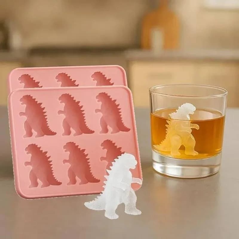 Stampo per cubetti di ghiaccio a forma di mostro di dinosauro 3D da 2 pezzi, forme divertenti in silicone per cocktail, Bourbon, whisky, brandy e regali per uomini, Cu