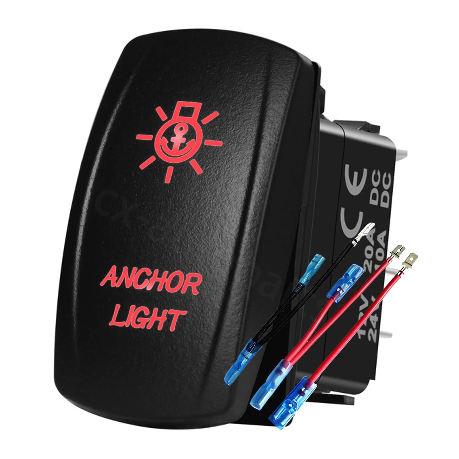 Interruttore a bilanciere a 5 pin con luce LED rossa per ancora, ON/OFF, per imbarcazioni marine, navi, pescherecci, 12V 24V, impermeabile IP66