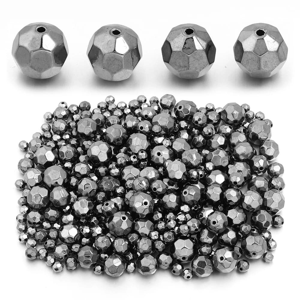 50-200pcs CCB Faceted Beads Gun Black Round Loose Spacer Beads For Jewelry Making DIY Handmade Bracelets Necklace Accessories