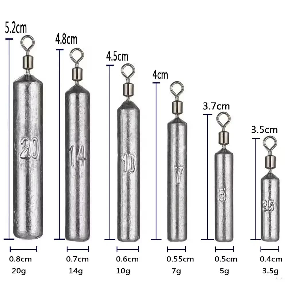 Fishing Weight 15 Pz/Lot Moulding 3.5g 5g 7g 10g 14g 20g Dust Protective Tube Metal Pendant Jig Sast Sea Equipment Kit Fishing Tool