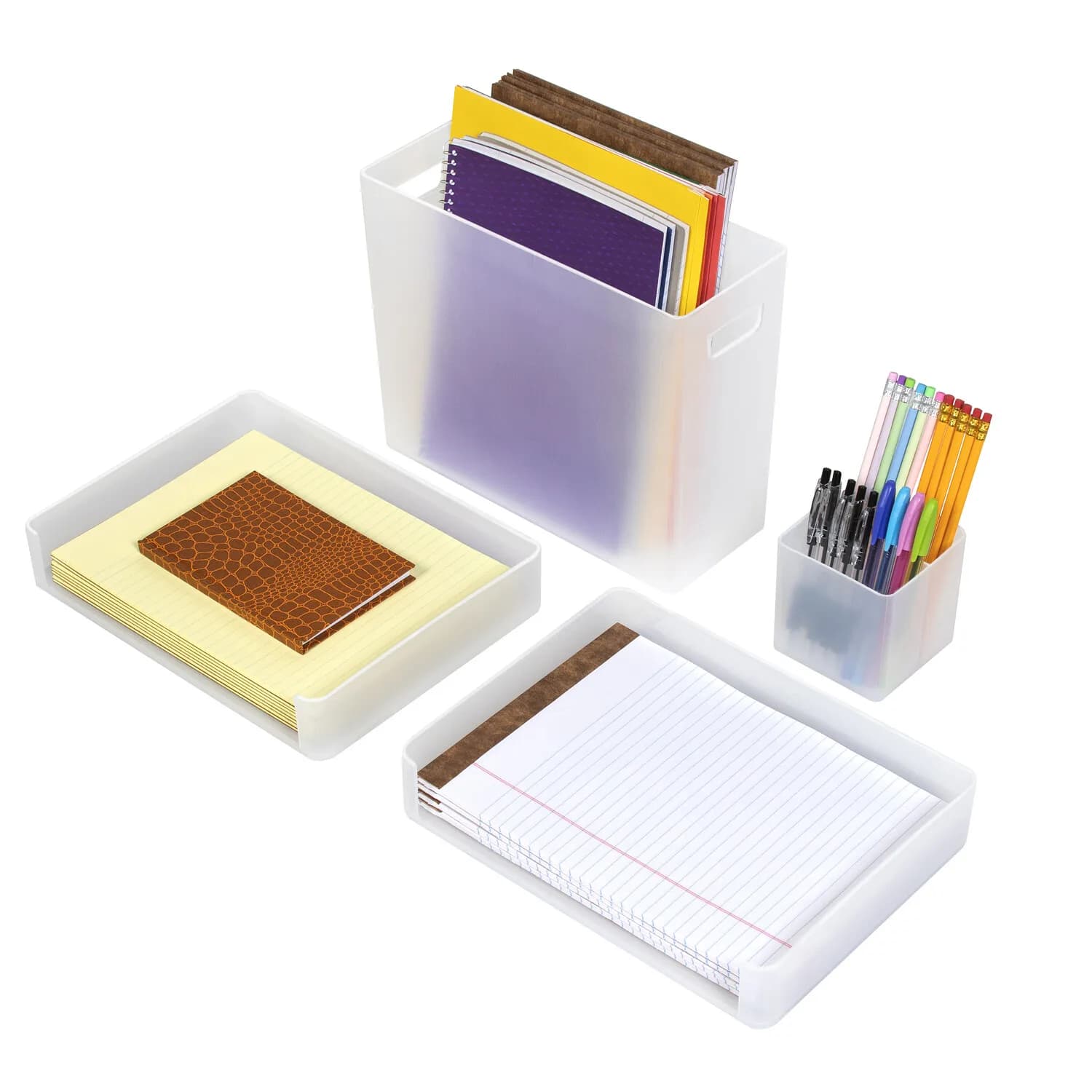 Organizer da scrivania in plastica trasparente da 4 pezzi, contenitore impilabile per archiviazione documenti per l'home office