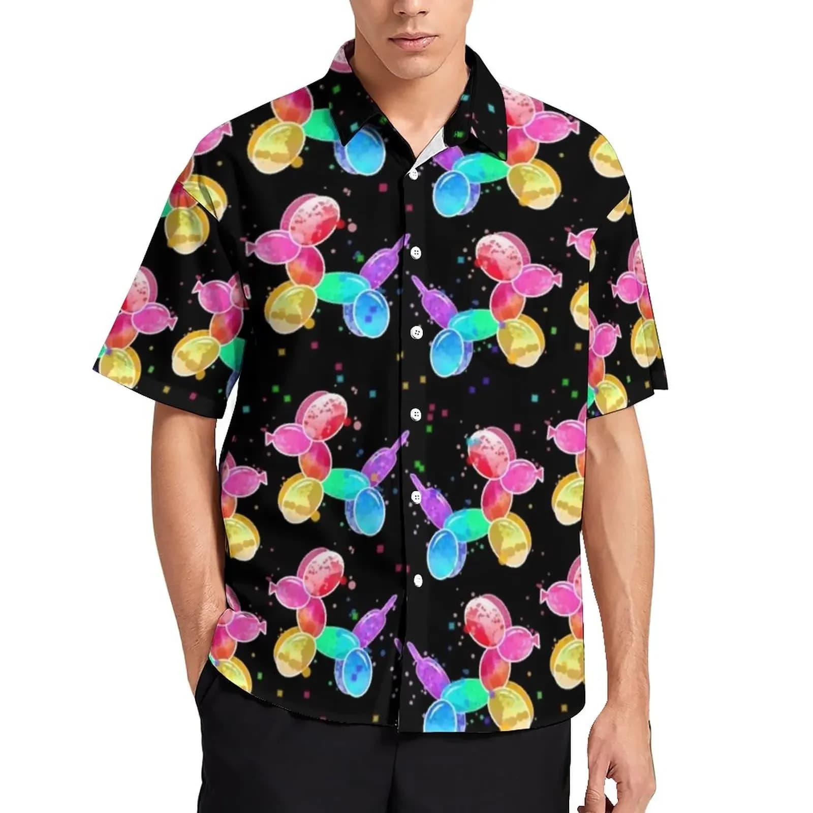 Casual Hawaiian Balloon Dog Shirt 3D uomo donna abbigliamento moda Summer Beach camicia a maniche corte uomo risvolto professionale Camisaa B