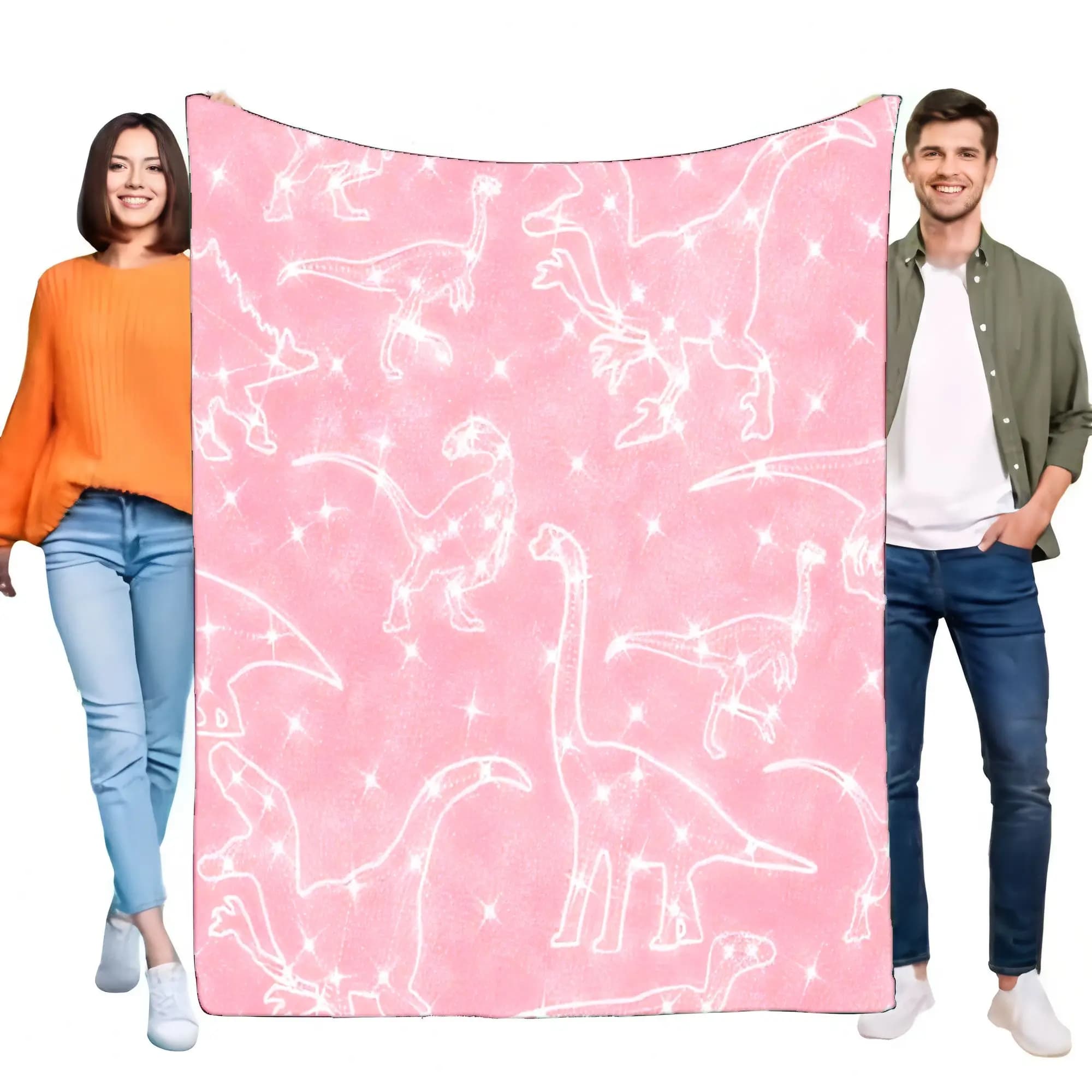 Cover with dinosaur contour, cute, light, pink, soft and cozy, for sofa bed, perfect birthday gift for children and dinosaur lovers