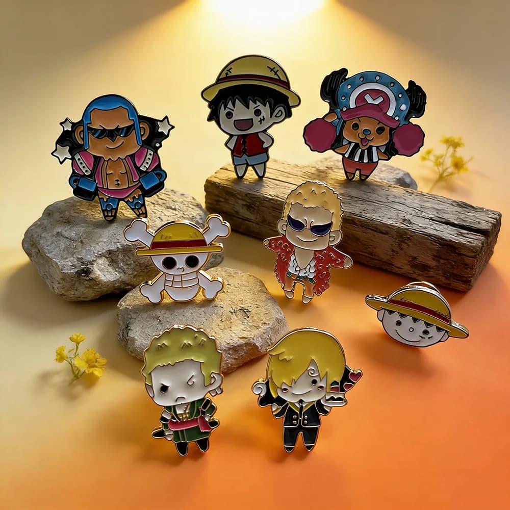 Set di 8 Spille da Collezione One Piece Anime Roronoa Zoro & Monkey D. Luffy, Distintivi Cosplay, Gioielli da Bavero per Zaino