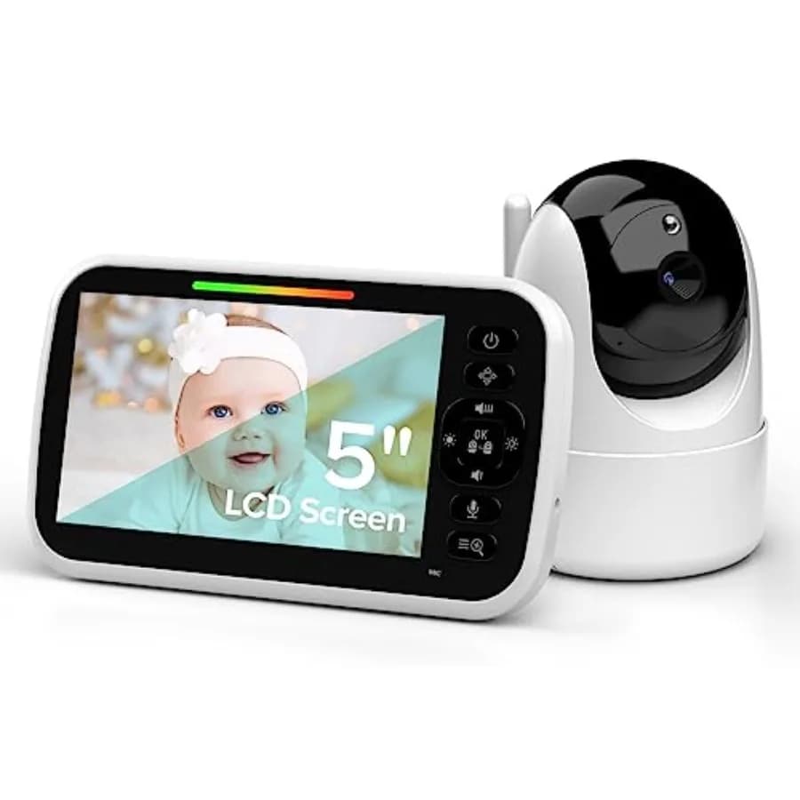 Monitor Video per Bambini con 5 Telecamere, Audio, Rotazione Remota, Visione Completa, Comunicazione Bidirezionale, Monitoraggio Temperatura, Promemoria Alimentazione, Visione Notturna