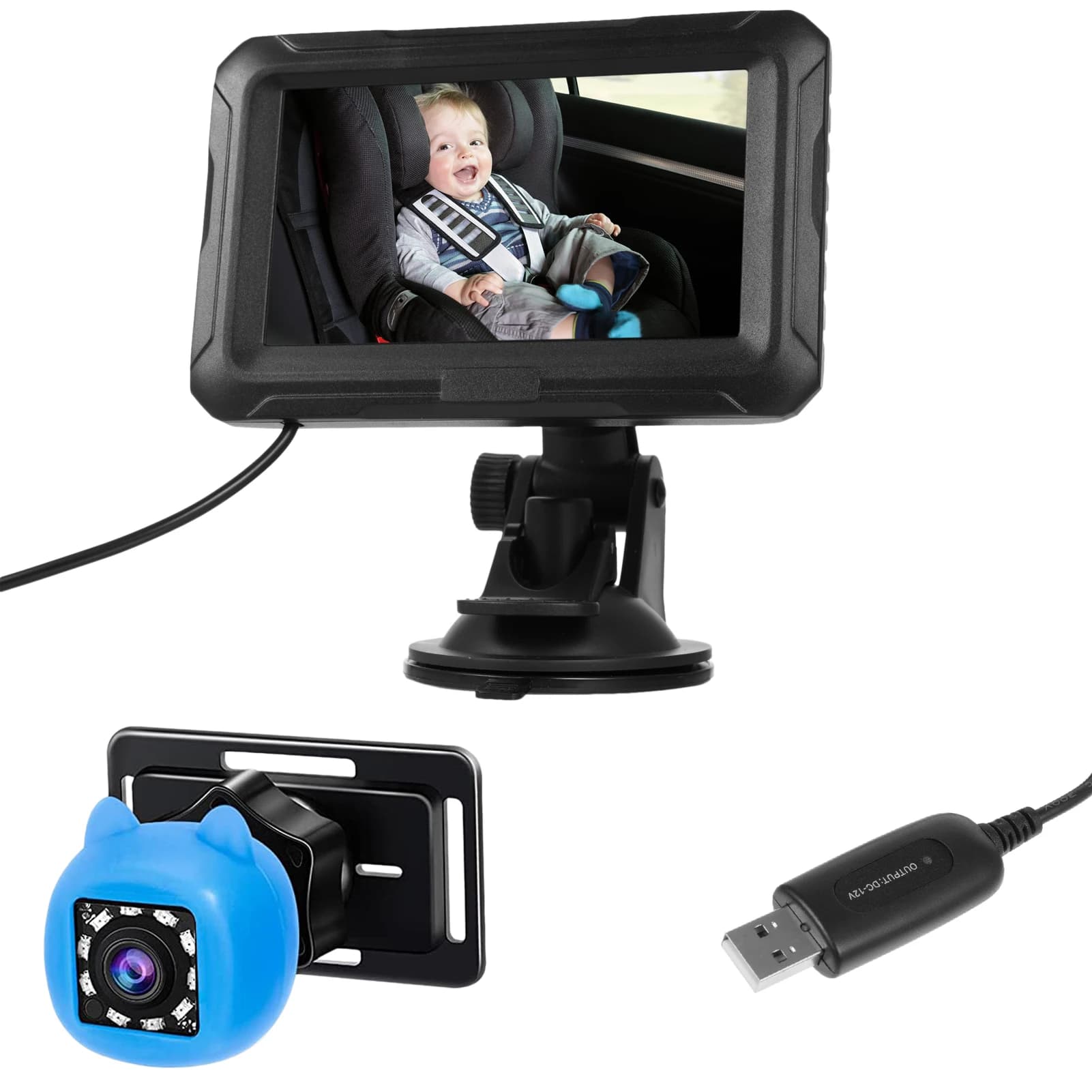 Specchietto Retrovisore per Auto con Telecamera, Monitor per Bambini 1080P con Connessione USB, Telecamera per Bambini 4.3" con Visione Notturna 150° ° Angolo di visione per neonati e bambini