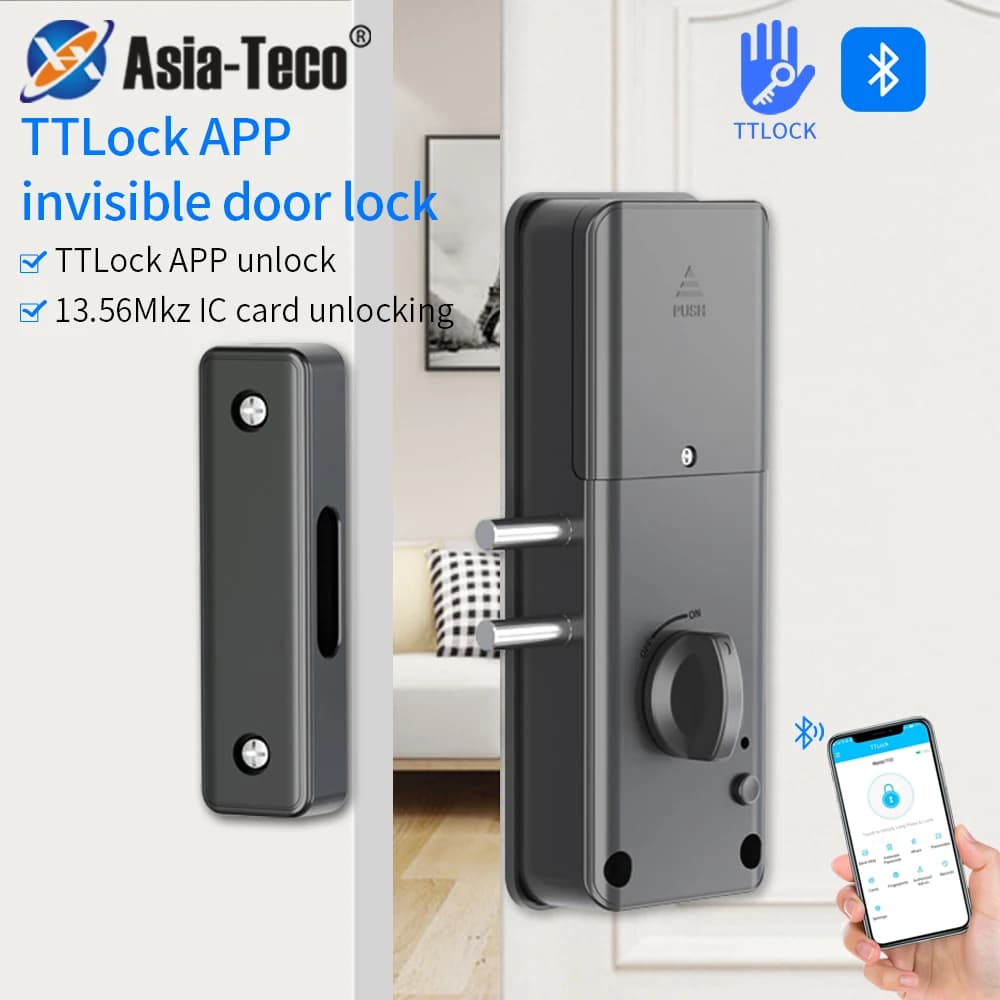 TTLOCK Smart IC Card Lock App per porta in legno Bluetooth No Drill Lock serratura elettronica per porta foro per interni installazione nascosta gratuita