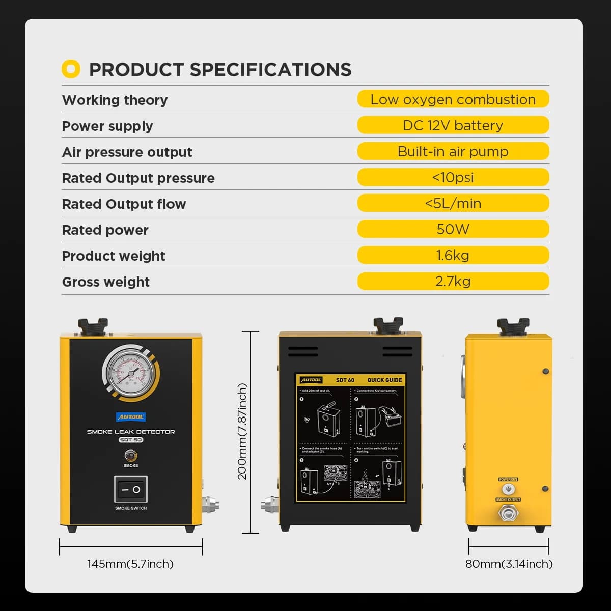 AUTOOL SDT60 Rilevatore di Fumo Economico per Diagnostica Automobilistica, Tester per Perdite nel Sistema EVAP per Auto