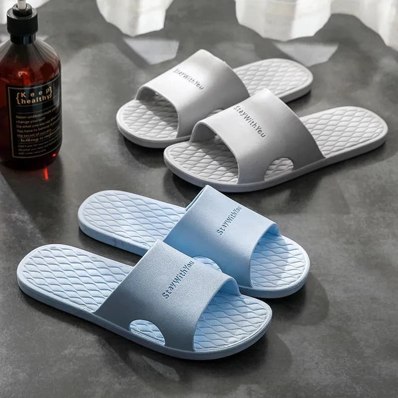 Unisex Slip-resistant Bathroom Slippers Home Indoor Summer Cool Slippers Men Women Couples Casual Style PVC Bottom