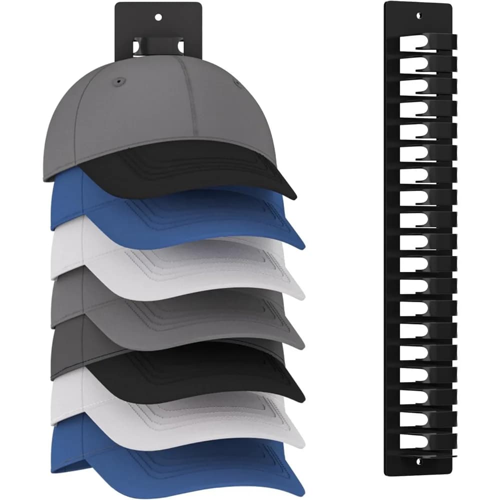 Wall-Mounted Hat Organizer - Holds 19 Caps, 3 Usage Modes, 2 Installation Options