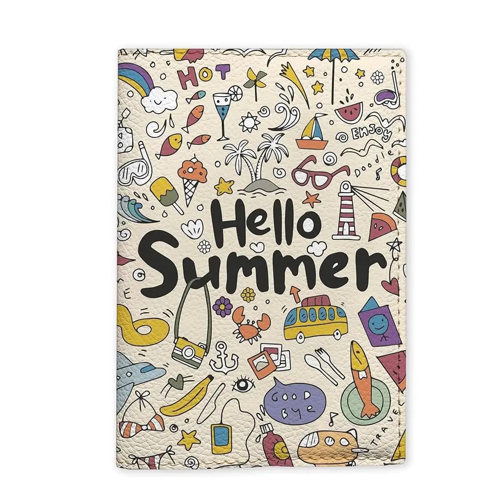Agukids Porta Passaporto per Bambini – Simpatico Porta Documenti da Viaggio con Design di Adesivi Eleganti, Custodia a Tema Hello Summer, Divertente e Resistente
