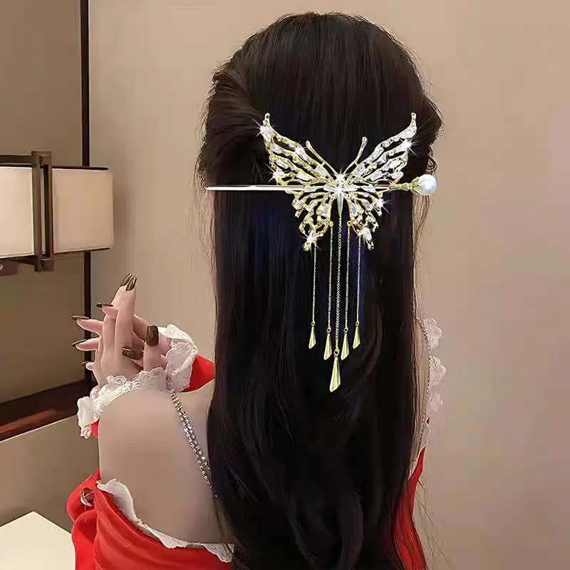 Bastoncini per capelli a farfalla con nappe in stile cinese per donne, signore, ragazze, forcine per capelli, accessori, strumenti per lo styling dei capelli femminili