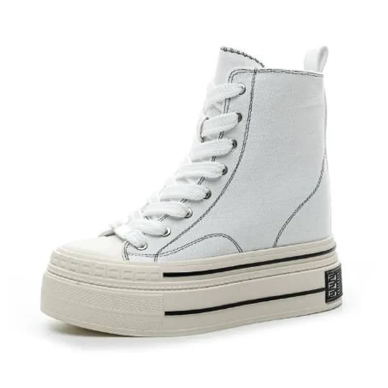 Spring Autumn 12CM Street Style Denim Canvas Women Ankle Boots Casual Female Platform Wedge Breathable Casual Vulcanized Shoes