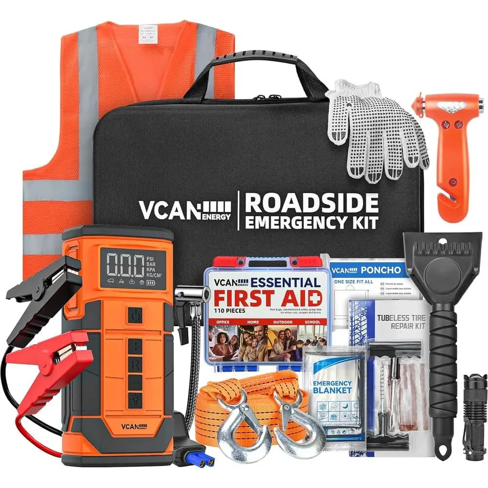 Kit Avviatore d'Emergenza Portatile 12V e Compressore d'Aria per Auto, Camion e SUV - Ideale per Assistenza Stradale d'Emergenza
