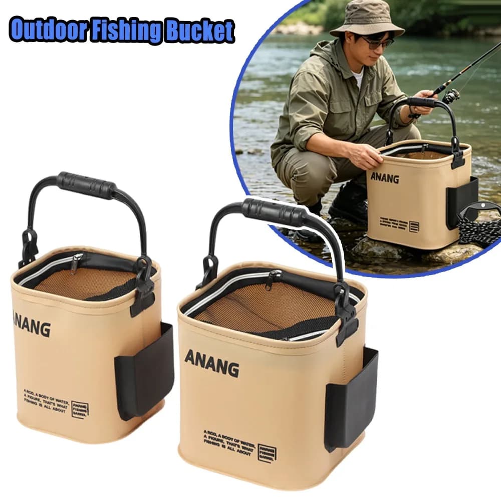 Secchio Pieghevole Multiuso per Pesca, Secchio d'Acqua per Esterni con Rete Anti-Salto, Contenitore per Pesci Vivi per Kayak e Campeggio