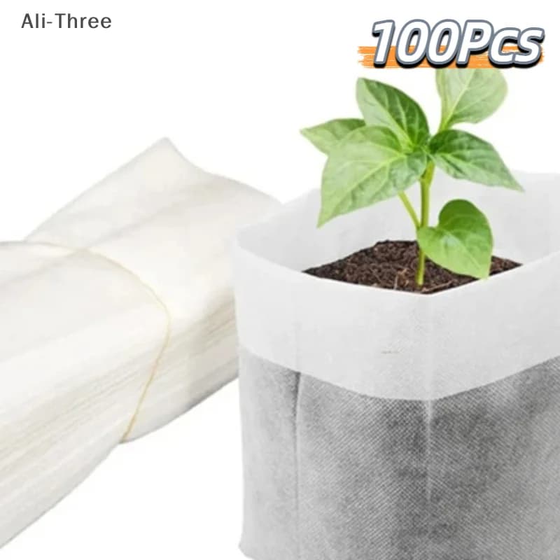 Sacchetti Biodegradabili per Semina 8x10cm, 100 Pezzi, Sacchi Non Tessuti per Coltivazione Piante, Vasi in Tessuto per Semenzai, Forniture per Giardino Domestico