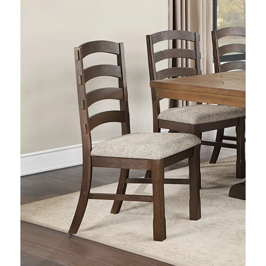 Traditional Classic Dining Side Chairs 2pc Set Rustic Brown Finish Padded Seat Cushion Gray Strong Durable Dining Furniture Pad