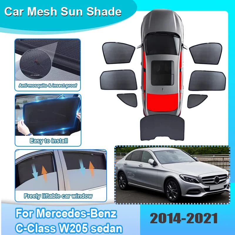 Parasole per Finestrini Auto per Mercedes-Benz Classe C W205 Berlina 2014-2021, Tenda a Rete Anti-UV per Parabrezza, Accessori Auto