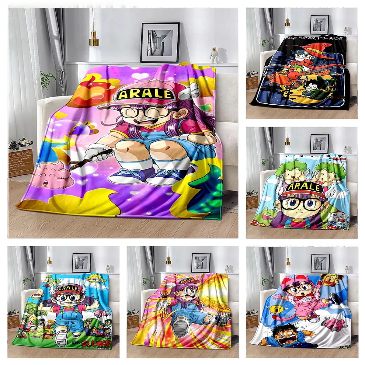 Cute Kawaii D-DR-Slump-Arale Cartoon 3D Flannel Blanket Soft Throw Blanket Art For Home Decor Bedroom Bed Sofa Picnic Fans Gifts