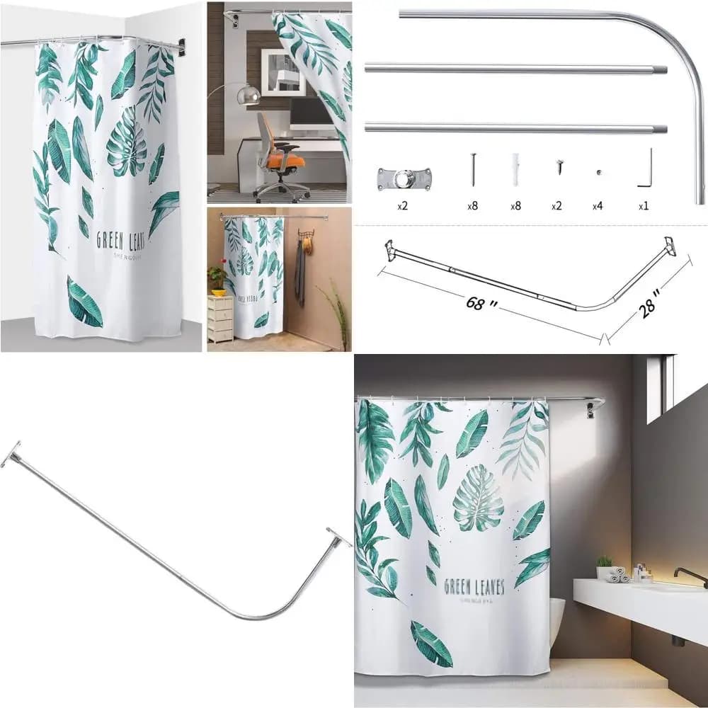 Asta per Tenda Doccia a L Cromata Grande 28x68 per Bagno