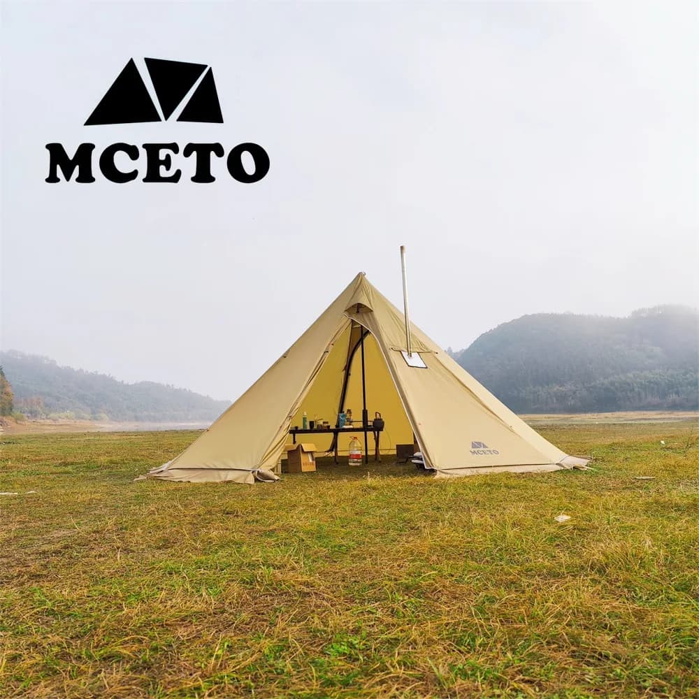 Tenda da campeggio invernale 500PRO con stufa a legna, modello a piramide grande, per campeggio selvaggio, con protezione antineve