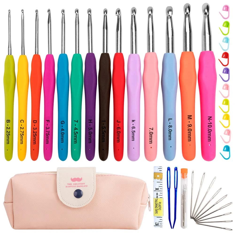 Kit di ganci per uncinetto con borsa portaoggetti manico morbido aghi per uncinetto Set di ferri da maglia in tessuto di filato strumento per tessitura fai da te