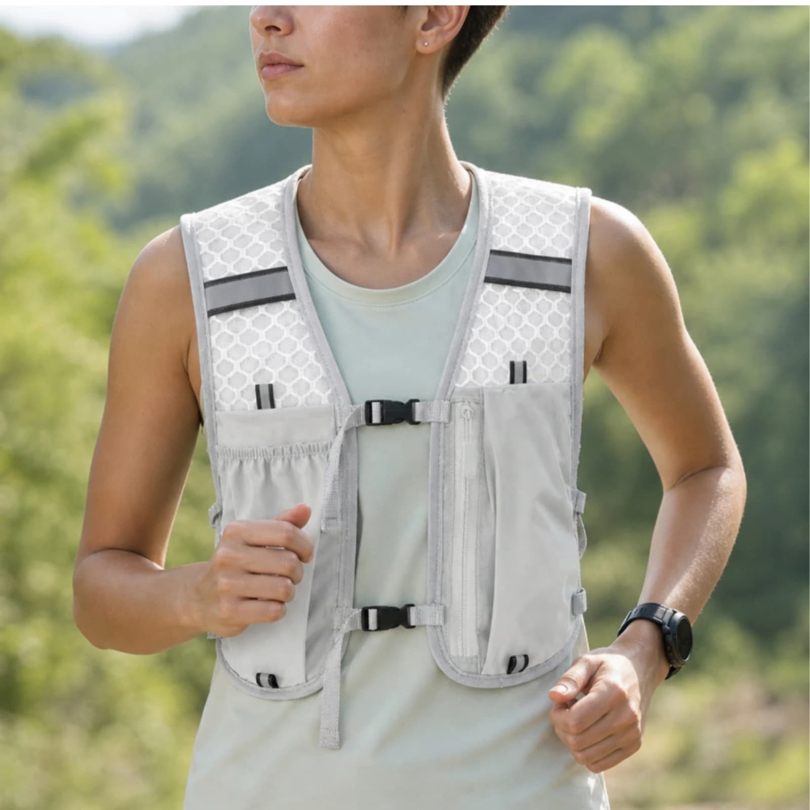 Running Vest Breathable Backpack with Front Pockets Hydration Pack Adjustable Bag Lightweight for Runners