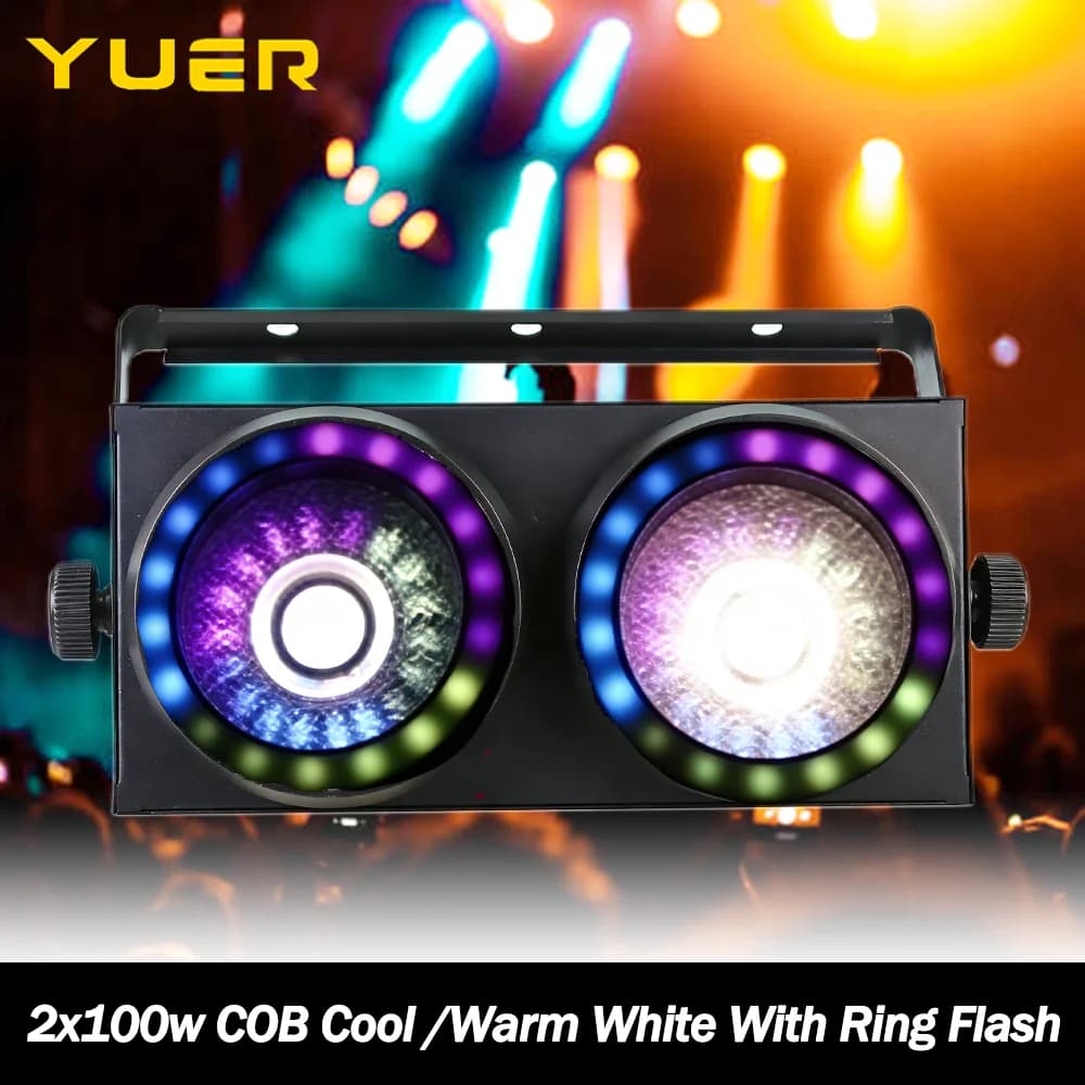 2x100w COB Luce per pubblico bianco freddo/caldo con effetto flash ad anello Strobo PWM senza sfarfallio DMX Controllo del suono per DJ Disco bar