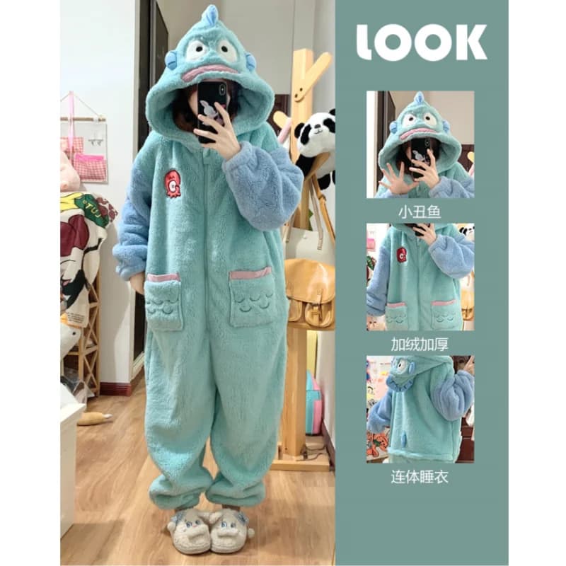 Nuovo cartone animato pagliaccio pesce addensato corallo pile tuta pigiama donna inverno vestiti per la casa camicia da notte corallo peluche pigiama set