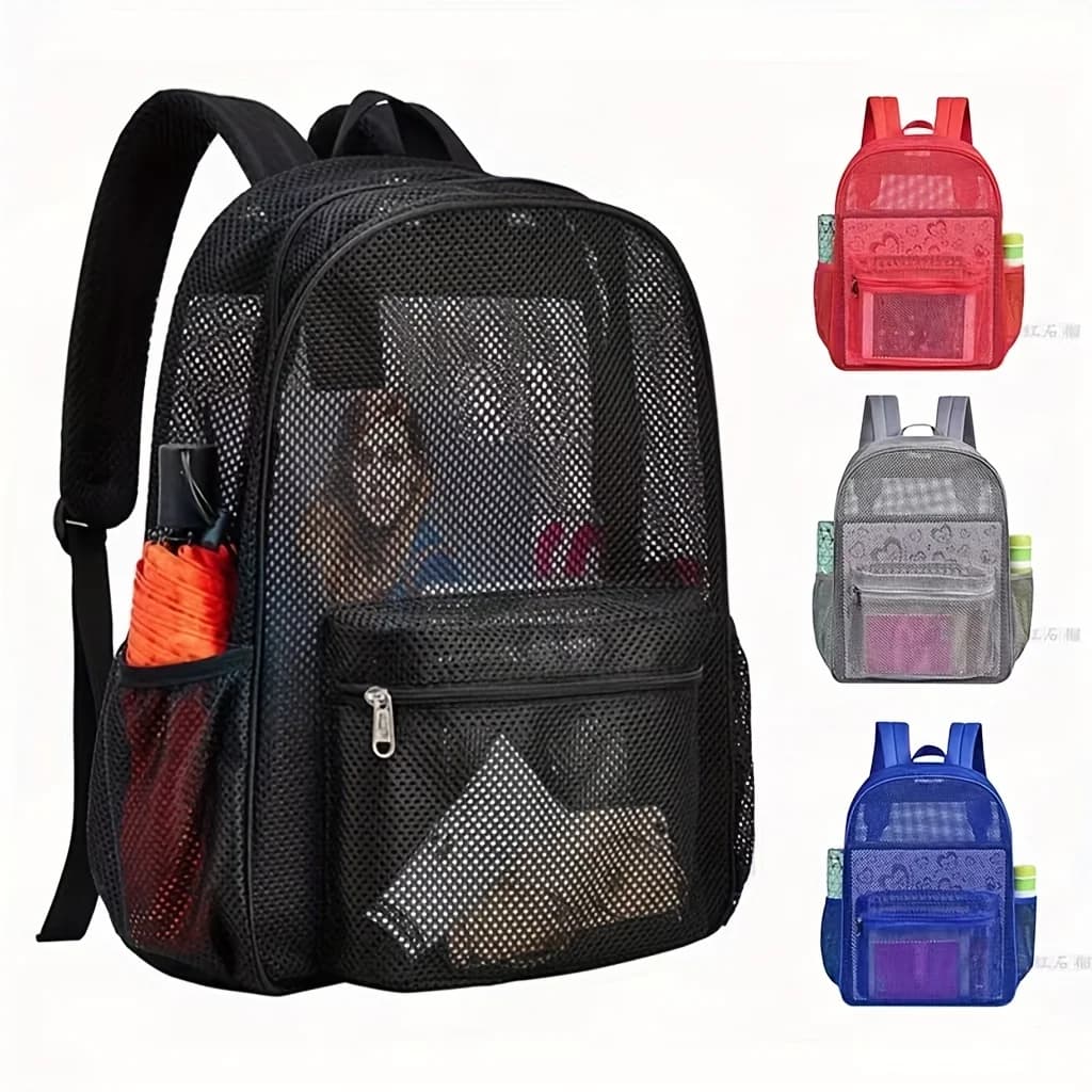 Zaino dal design semplice a rete, borsa da spiaggia da viaggio all'aperto, borsa da scuola per studenti alla moda