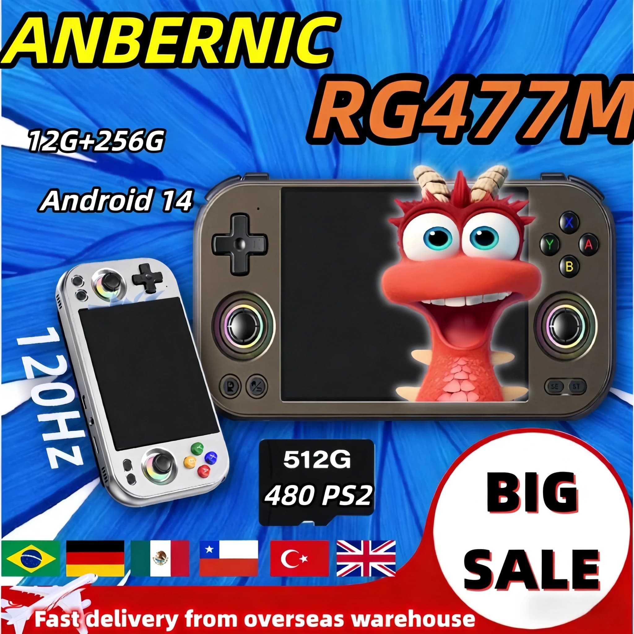 ANBERNIC RG 477M Console Retro per Videogiochi Android 14 RG477M in Alluminio 12G+256G Schermo Touch LTPS da 4.7 Pollici PSP PS2 Regalo