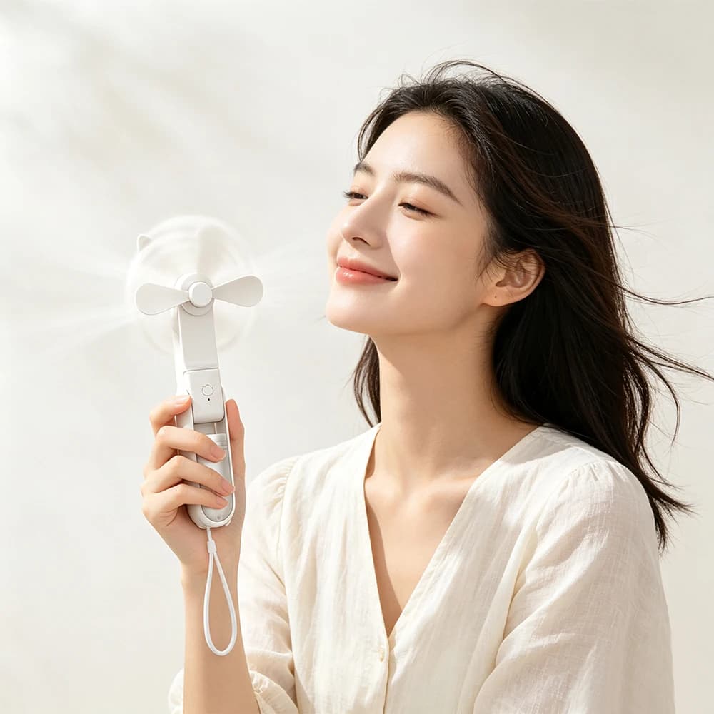 Portable Fan 2000mAh USB Rechargeable 3 Speed Mini Handheld Foldable Fan Hand Held Small Pocket Travel Fan with Handy Power Bank