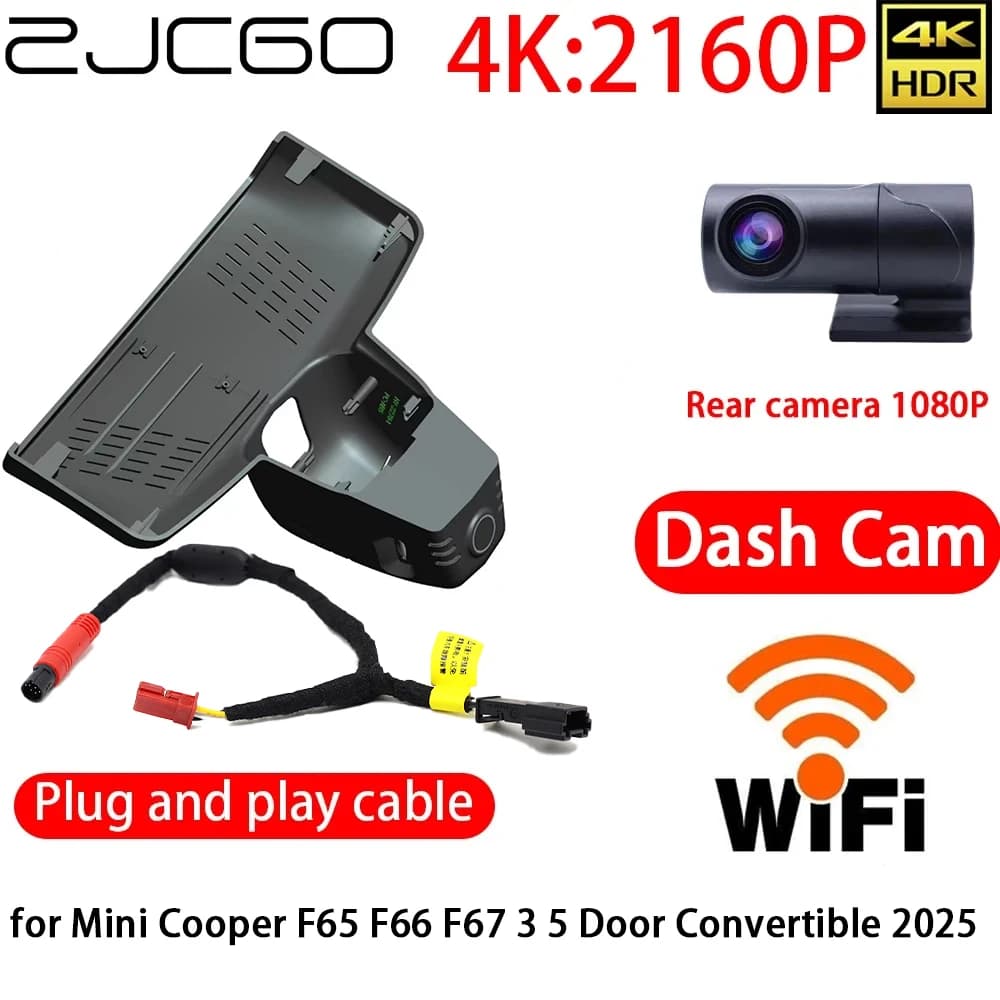 ZJCGO Dash Cam DVR 4K with Wifi, Front and Back Camera, Monitor 24h for Mini Cooper F65 F66 F67 3 5 Doors Convertible 2025