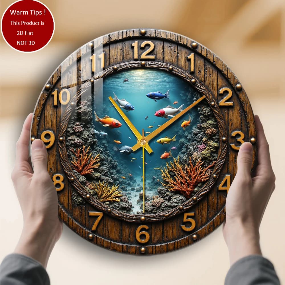Tempered glass wall clock Fish coral diving watch, suitable for wall decorations or table displays everywhere