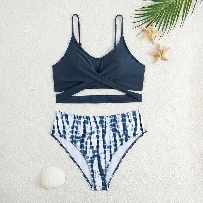 Swimwear for girls high waist bikini two-piece wrapping children tie dye beach swimsuits for kids 7-12 years teenage swimsuit