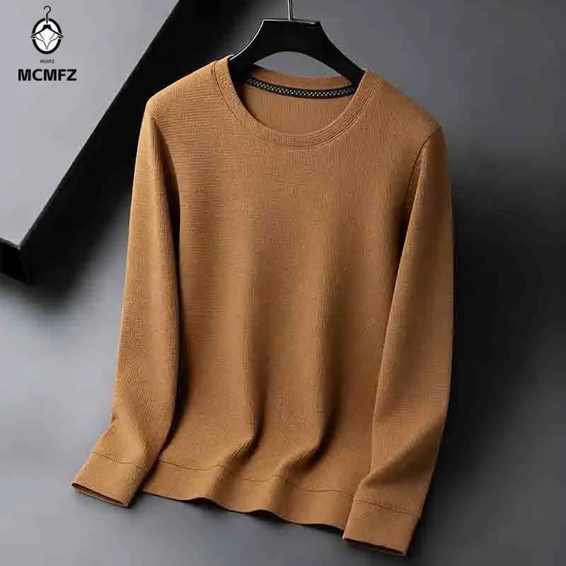 Men's Casual Long Sleeve T-shirt with Round Knit Waffle Color Candy, Lightweight and Breathable for Daily and Sporty Use