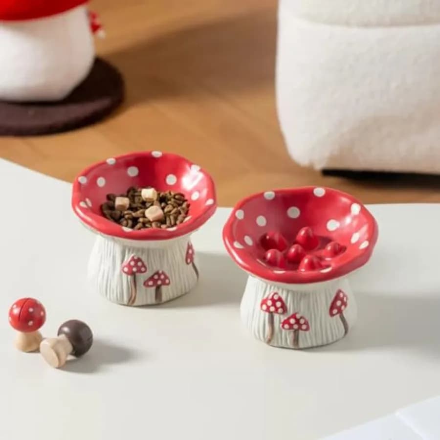 Set di Ciotole Rialzate in Ceramica per Gatti con Design Inclinato, Anti-Imbottigliamento, Protezione Collo e Stomaco, Ciotole per Cibo e Acqua per Animali Domestici, Design Carino