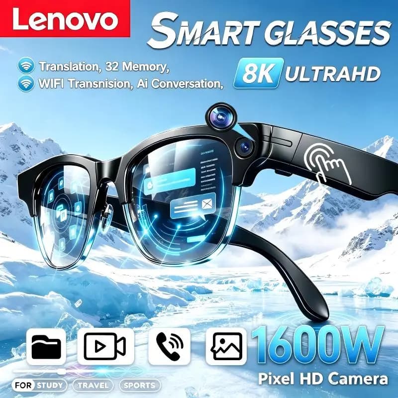 Lenovo Wireless AI Smart Glasses Bluetooth Remote Control 8K HD Photo Call Music Sports Sunglasses Men and Women Leisure Gifts