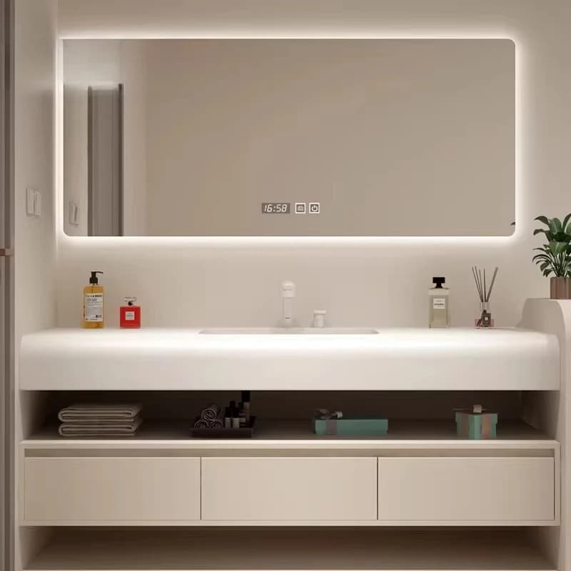 Mobile Bagno Sospeso di Lusso Europeo &c, Doppio Lavabo, con Specchio LED e Lavabo in Ceramica, per Appartamento in Vendita