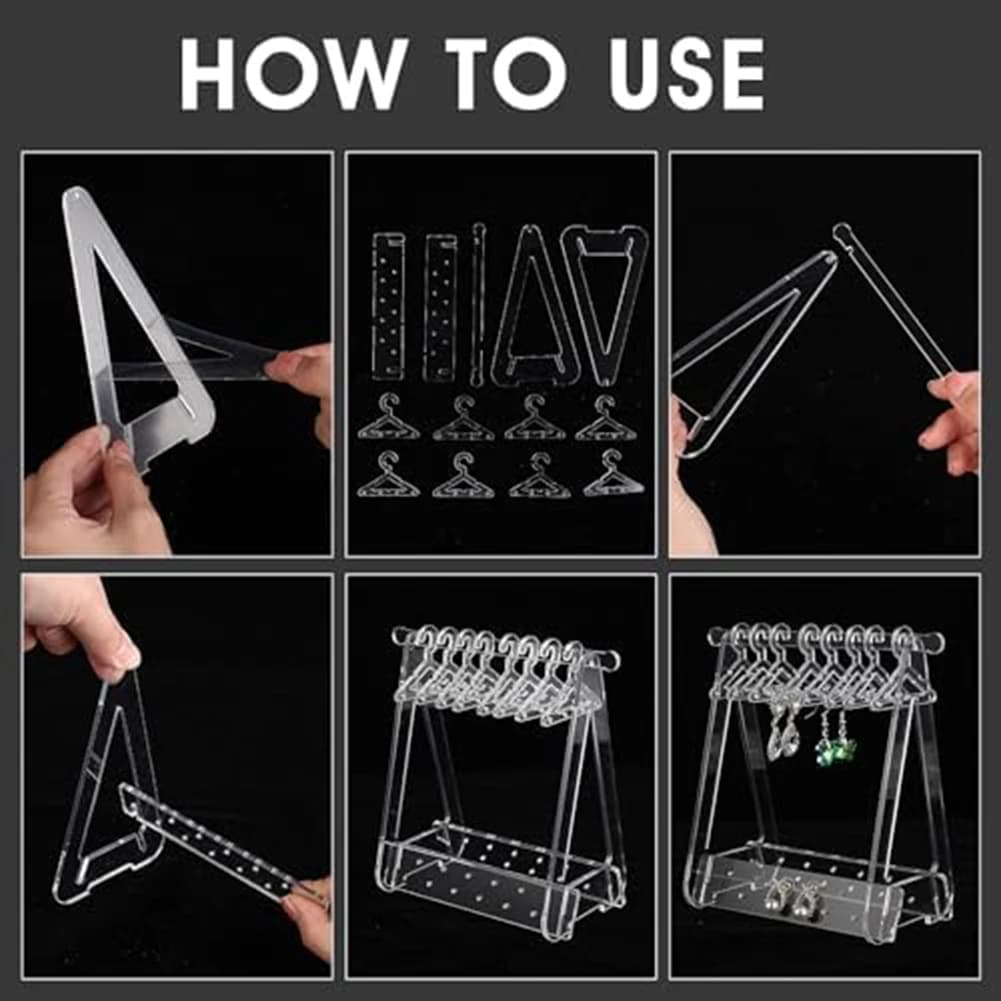 KSOL Clear Coat-Hanger Shape Earring Hanger Acrylic Hanger Rack with Mini Hangers Earring Jewelry Display Organizer