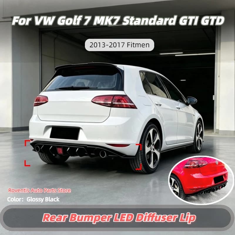 For VW Golf 7 MK7 Standard GTI GTD Hatchback 2013 2014 2015 2016 2017 Car Rear Bumper LED Diffuser Lip Splitter Lower Valance