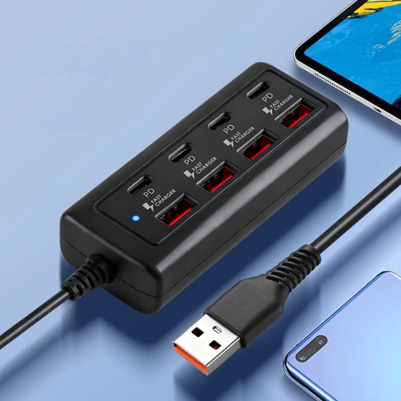 Hub USB a 8 Porte con Ricarica Rapida Multi-Interfaccia, Porte USB+PD, Adatto per Computer, Laptop, Tablet, Smartphone