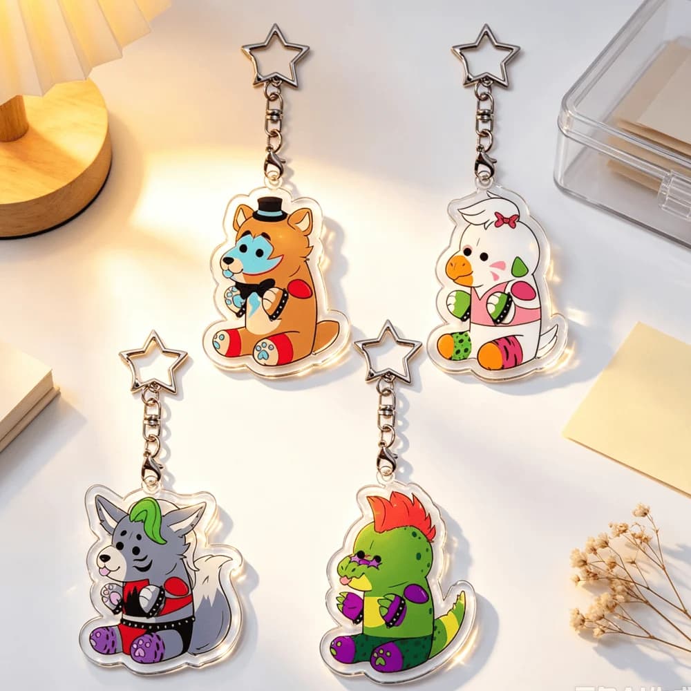 for FNAF Game Glamrock Freddy Chica Roxanne Wolf Monty Gator Peripheral Acrylic Keychain Backpack Accessories Festival Gift