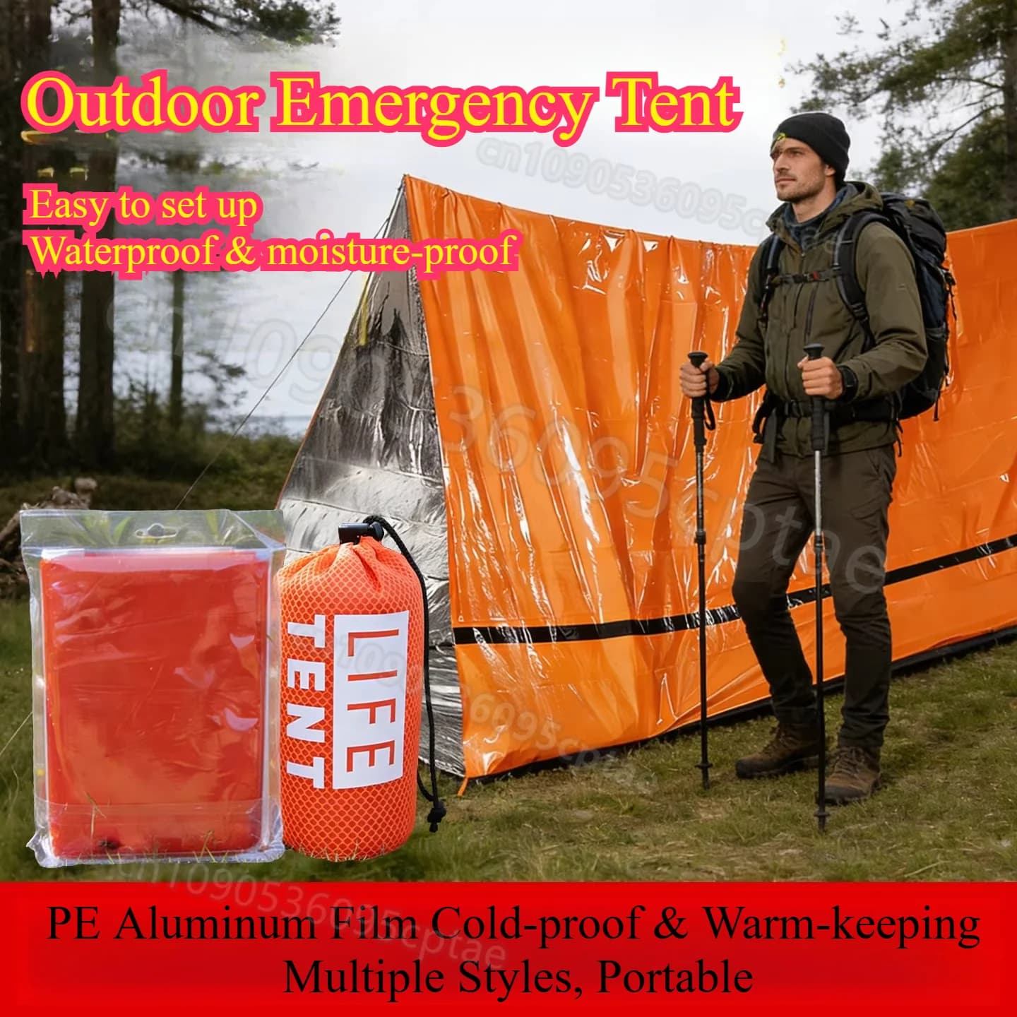 Emergency sleeping bag, thermal blanket in Mylar ultra waterproof, light survival bag for camping and hiking, camping tent