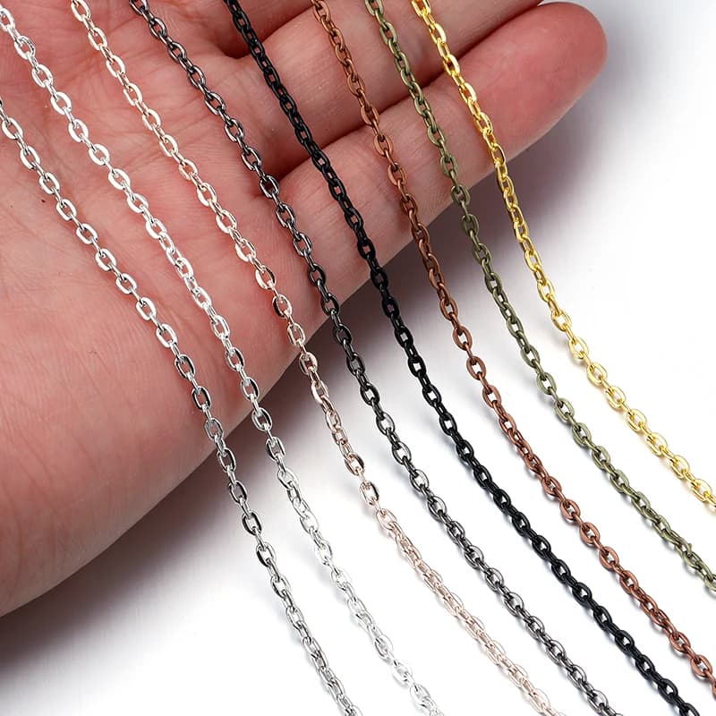 10Yards 8 Colors Plated Handmade Unwelded Iron Cable Chains Necklace Flattened Cross Chain DIY Jewelry Making Findings Accessory