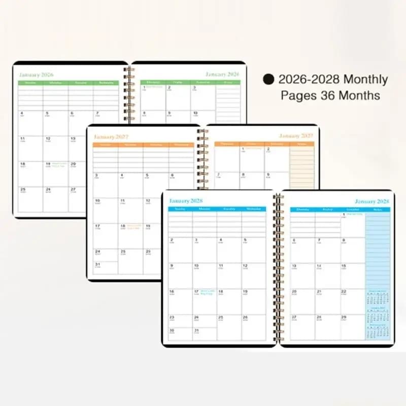 Agenda mensile giornaliera 2026-2028 Notebook con rilegatura a doppia bobina Agenda mensile 36 mesi 10.2025-12.2026 per